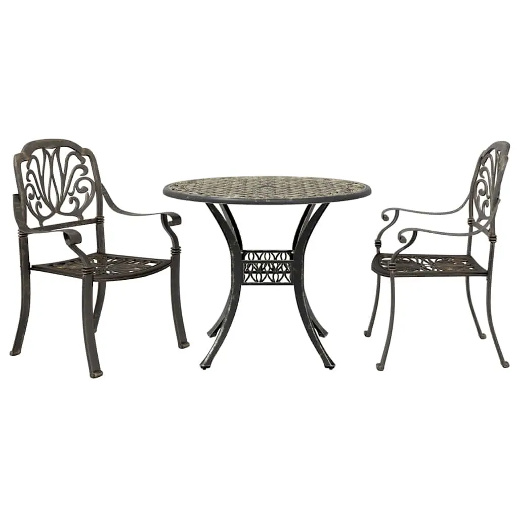 Bistro Set Cast Aluminium 3 Piece Outdoor Garden Patio Furniture Brown
