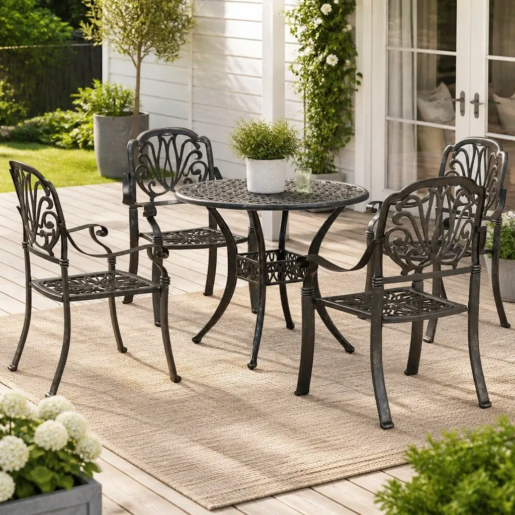 5-Piece Brown Cast Aluminium Garden Dining Set