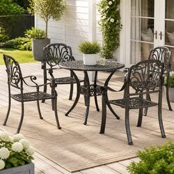 Sturdy 5-Piece Brown Cast Aluminium Garden Dining Set