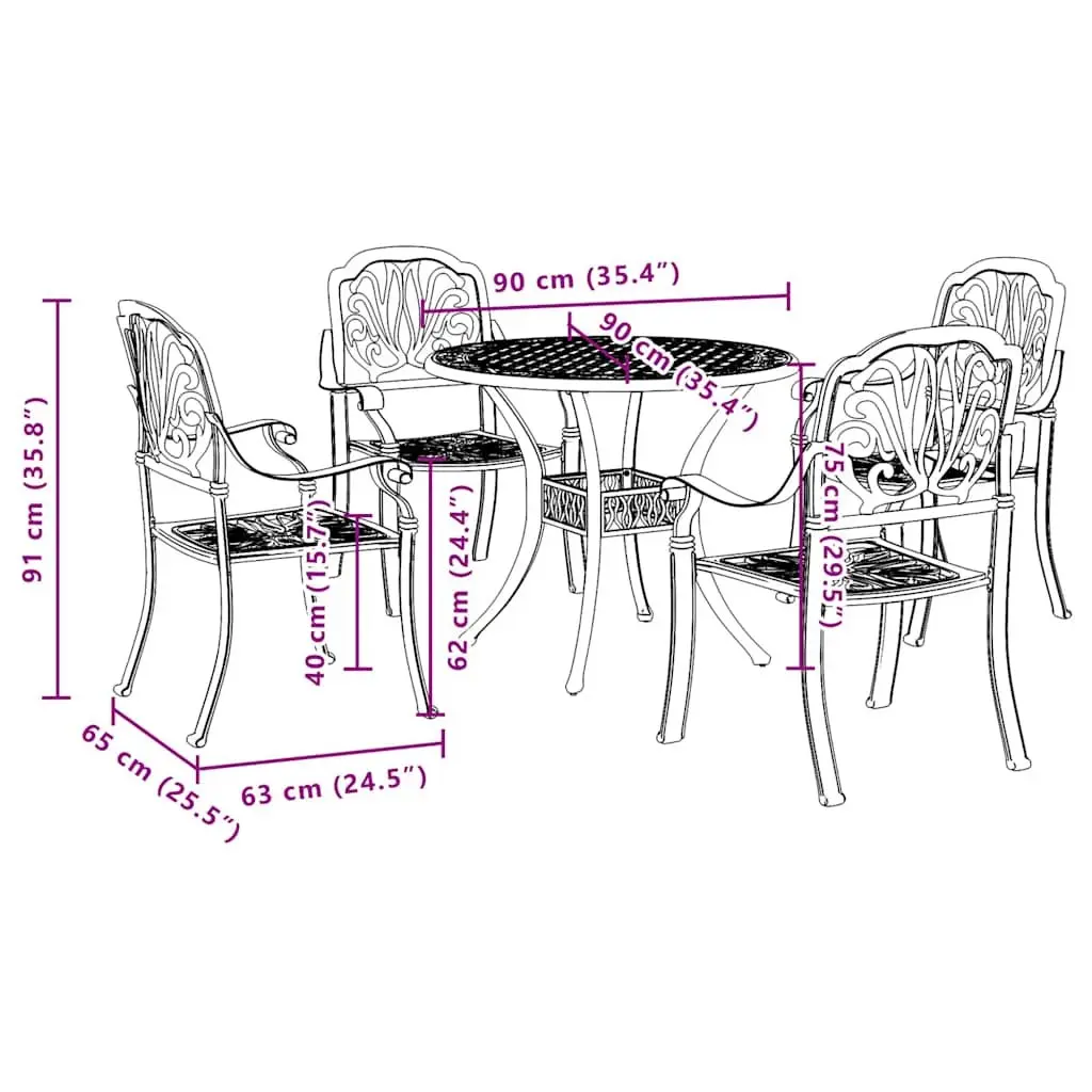 5-Piece Black Outdoor Dining Set for Garden