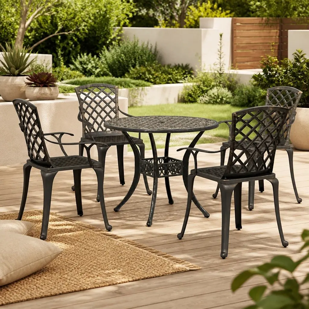 Garden Dining Set Cast Aluminium 5 Piece Outdoor Patio Furniture Brown
