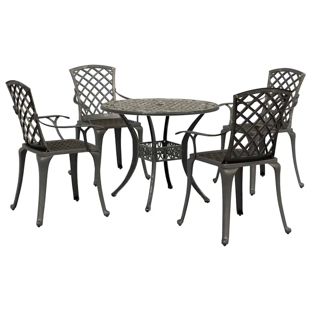 Garden Dining Set Cast Aluminium 5 Piece Outdoor Patio Furniture Brown