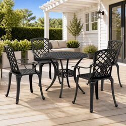 Black Cast Aluminium 5-Piece Outdoor Dining Set