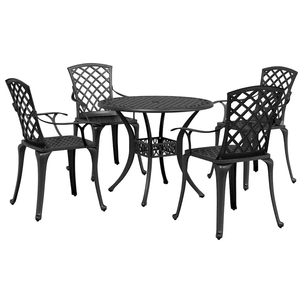 Outdoor Dining Set Cast Aluminium 5 Piece Black