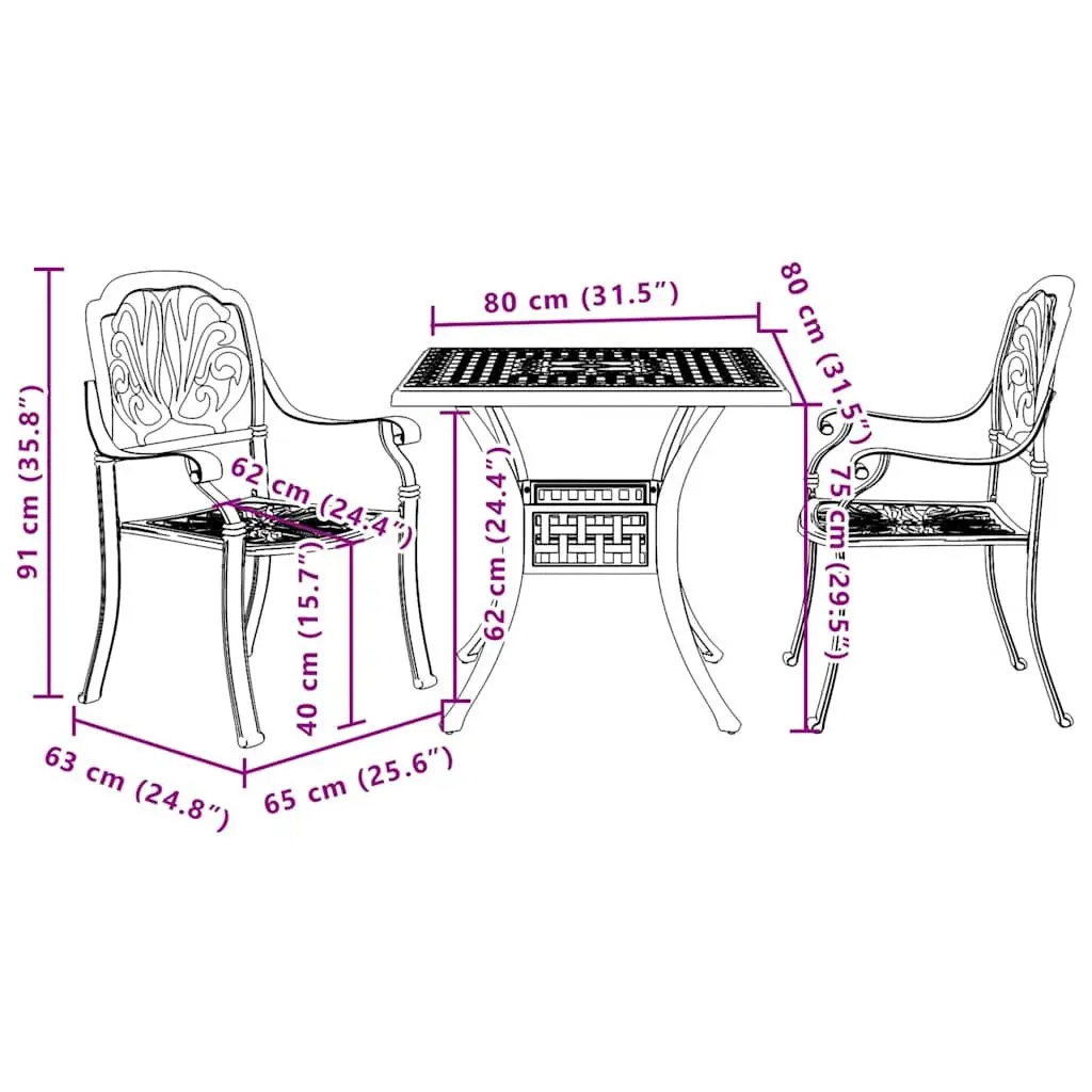 Black 3 Piece Bistro Set for Outdoors
