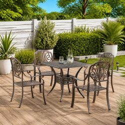 Durable 5 Piece Outdoor Garden Dining Set with Brown Finish