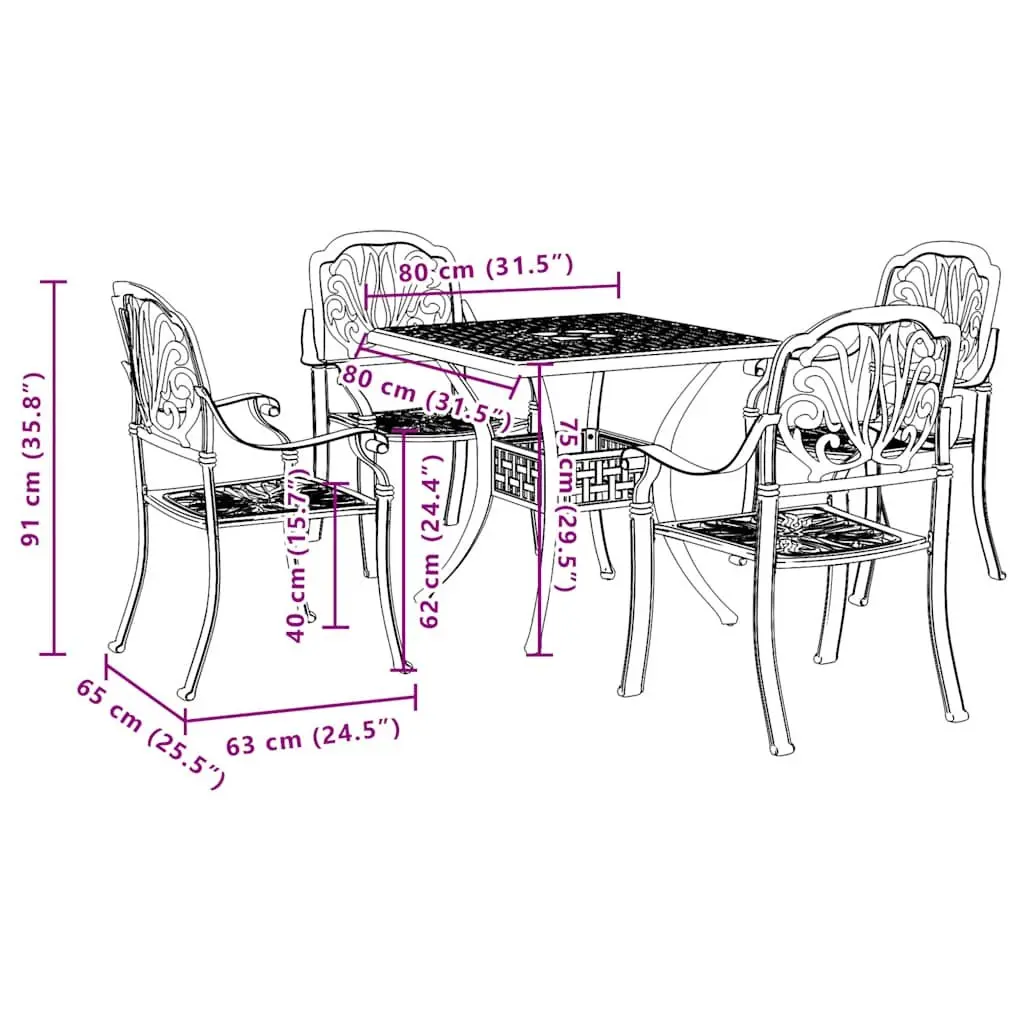 5 Piece Outdoor Garden Dining Set with Brown Finish