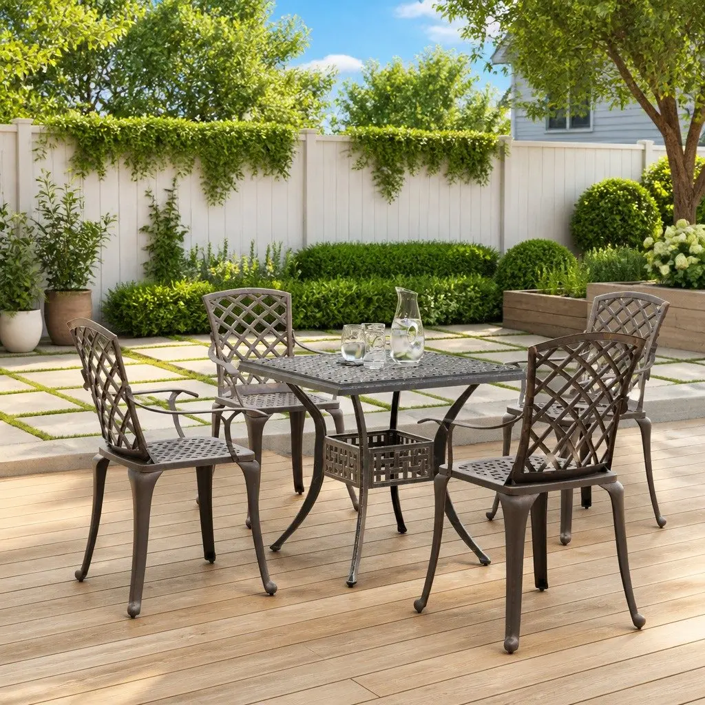 5-Piece Brown Cast Aluminium Garden Dining Set