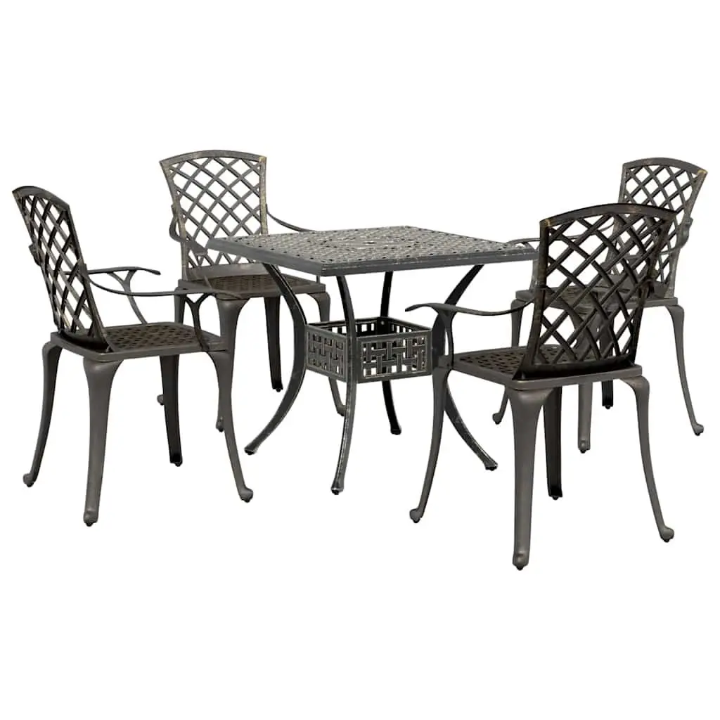 5-Piece Brown Cast Aluminium Garden Dining Set