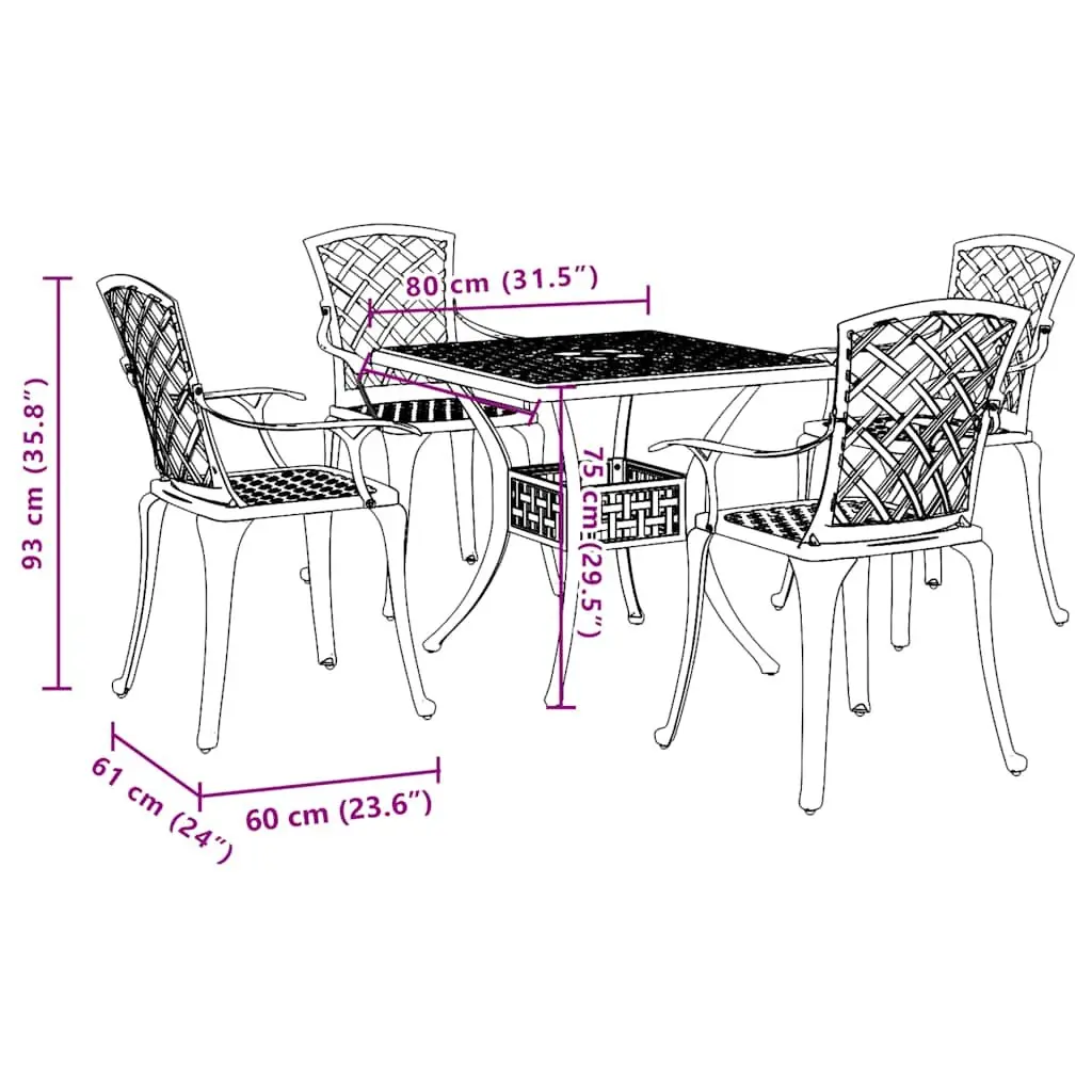 5-Piece Brown Cast Aluminium Garden Dining Set