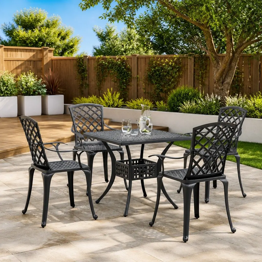 5 Piece Black Cast Aluminium Outdoor Dining Set