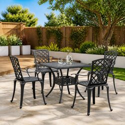 5 Piece Black Cast Aluminium Outdoor Dining Set