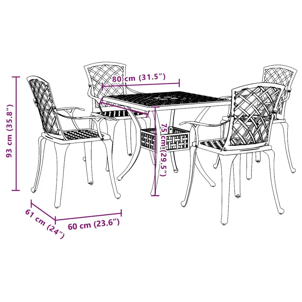 5 Piece Black Cast Aluminium Outdoor Dining Set