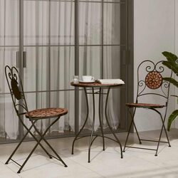 Stylish Mosaic Bistro Set with Orange Ceramic Top