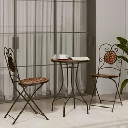Stylish Mosaic Bistro Set with Orange Ceramic Top
