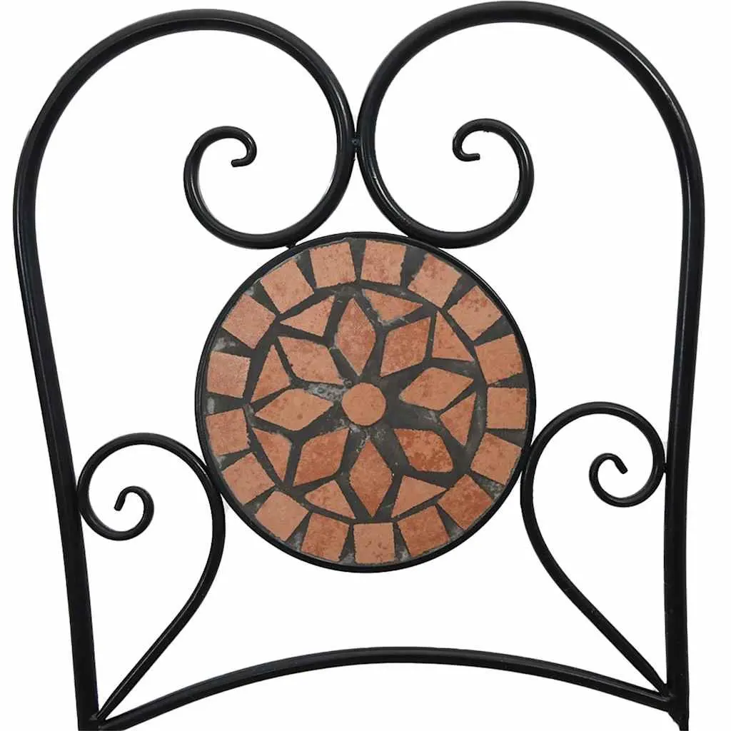 Orange Ceramic Mosaic Tabletop Bistro Set with Iron Frame and Foldable Chairs for Garden and Balcony