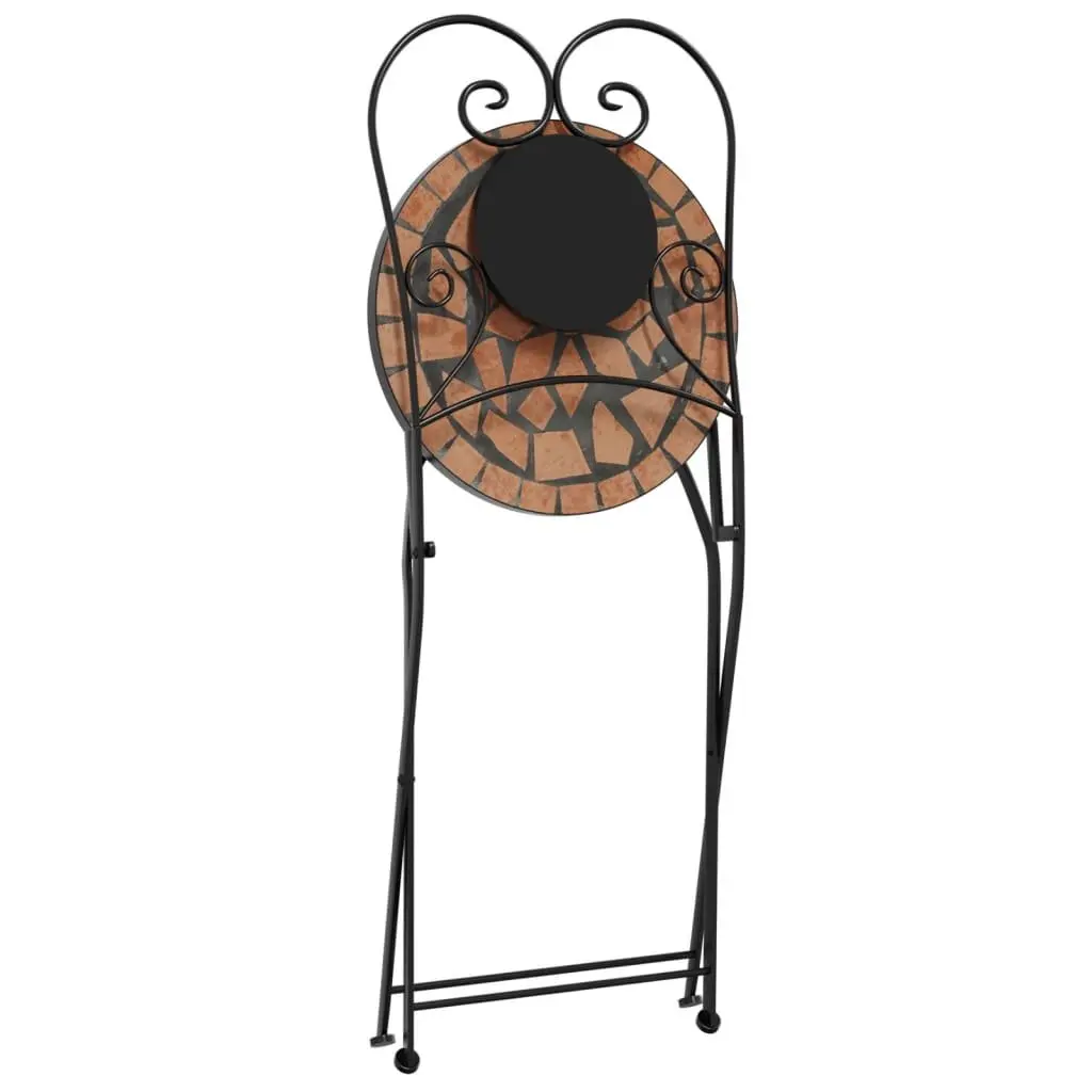 Orange Ceramic Mosaic Tabletop Bistro Set with Iron Frame and Foldable Chairs for Garden and Balcony