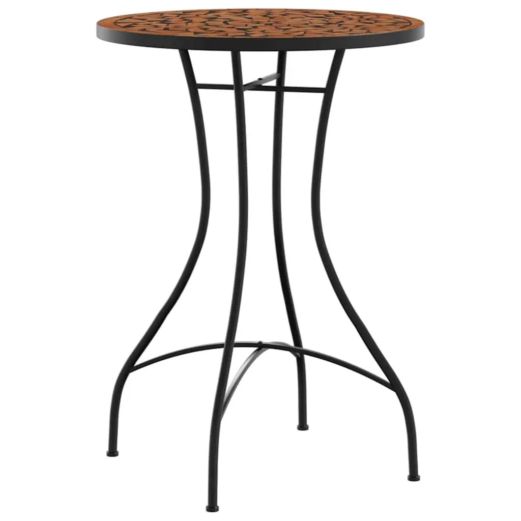 Orange Ceramic Mosaic Tabletop Bistro Set with Iron Frame and Foldable Chairs for Garden and Balcony