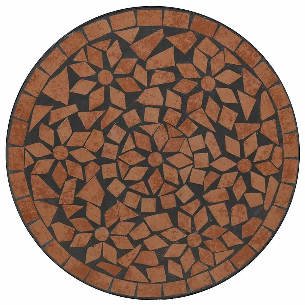 Orange Ceramic Mosaic Tabletop Bistro Set with Iron Frame and Foldable Chairs for Garden and Balcony