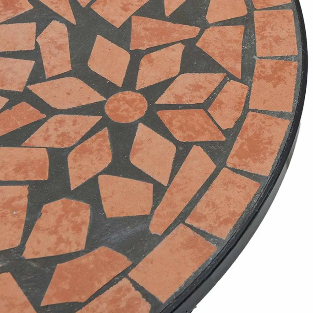 Orange Ceramic Mosaic Tabletop Bistro Set with Iron Frame and Foldable Chairs for Garden and Balcony