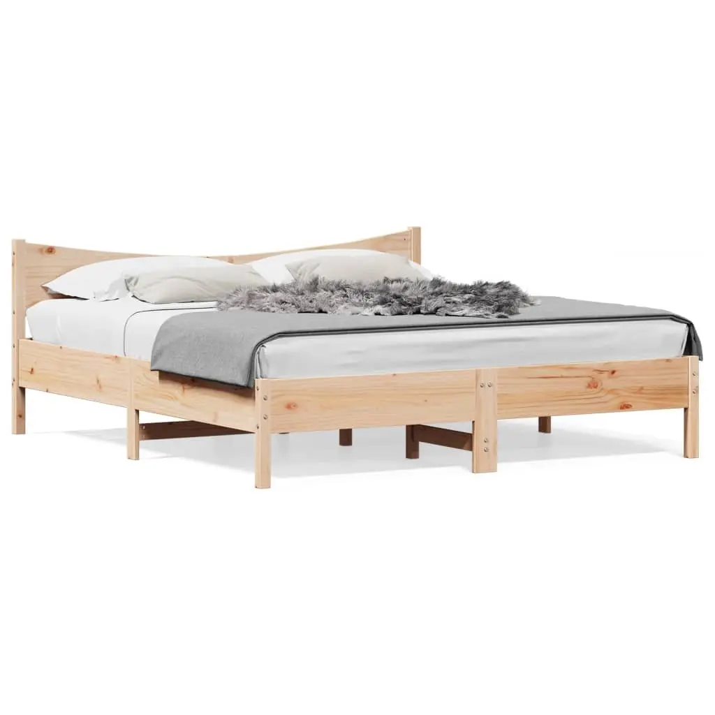 Solid Wood King Bed Frame with Brown Headboard 183x203cm