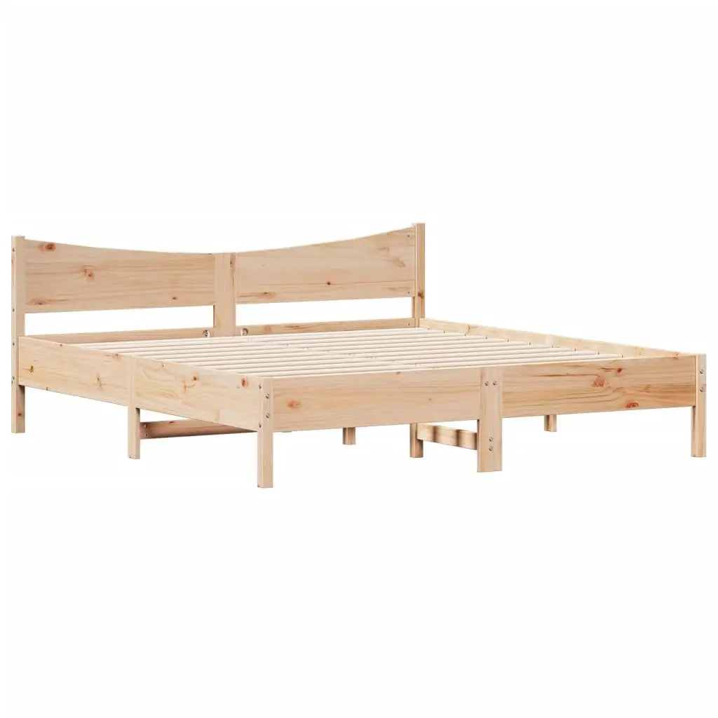 Solid Wood King Bed Frame with Brown Headboard 183x203cm