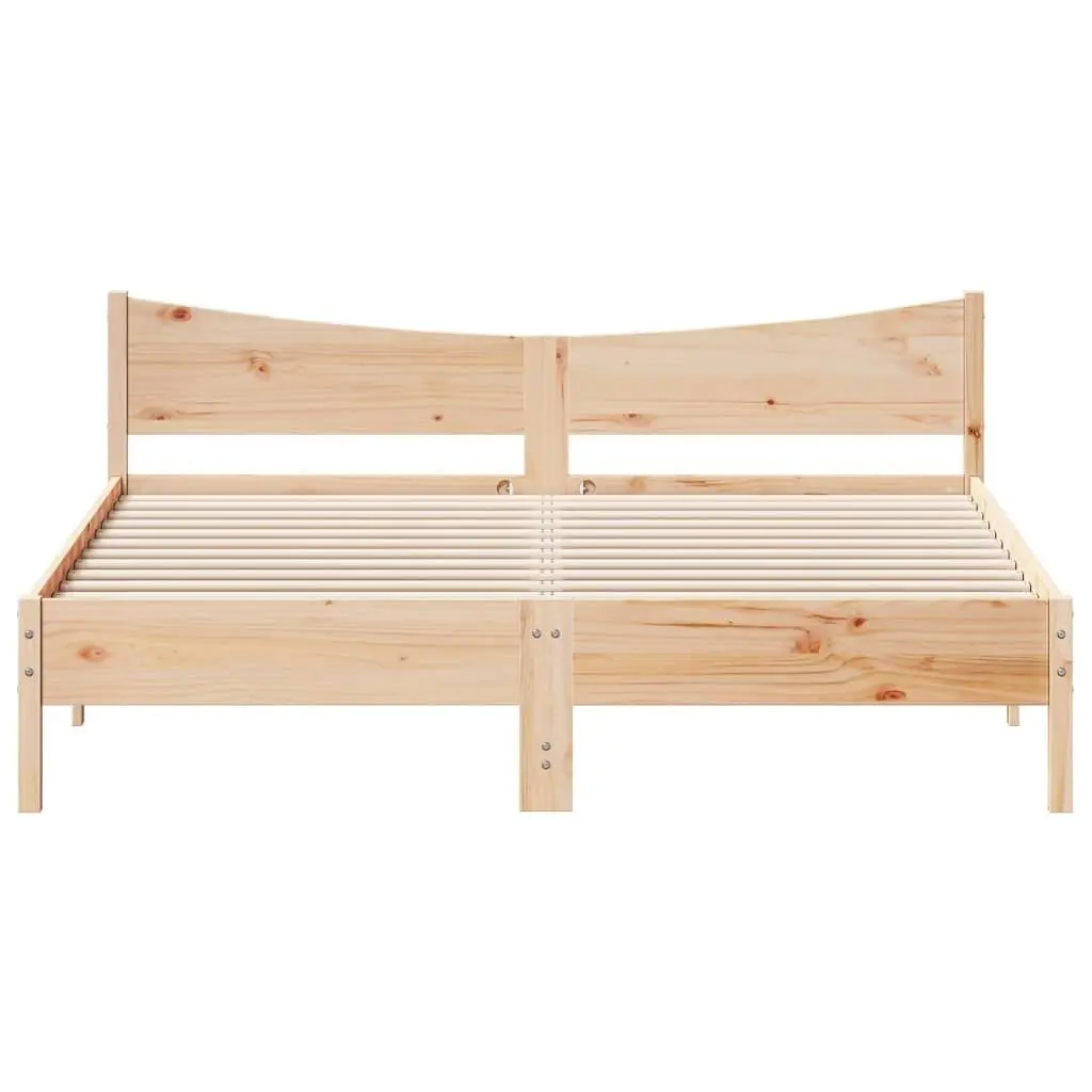 Solid Wood King Bed Frame with Brown Headboard 183x203cm