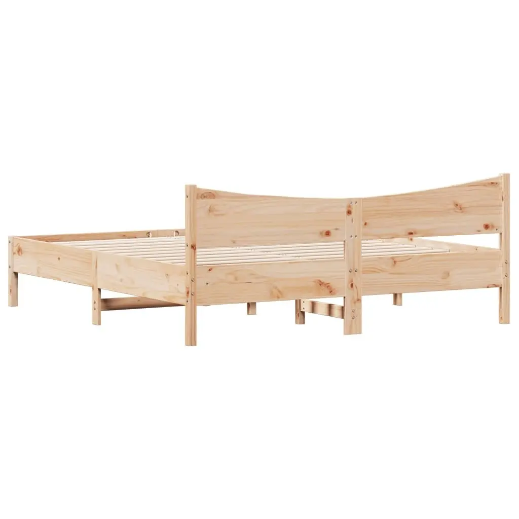 Solid Wood King Bed Frame with Brown Headboard 183x203cm