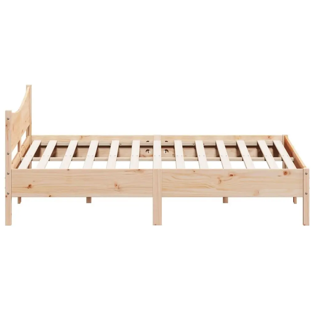 Solid Wood King Bed Frame with Brown Headboard 183x203cm