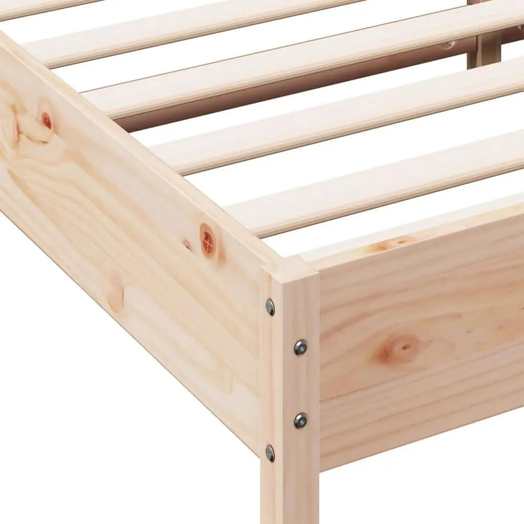 Solid Wood King Bed Frame with Brown Headboard 183x203cm