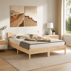 Solid Wood Pine Bed Frame 150x200 cm with Slatted Base