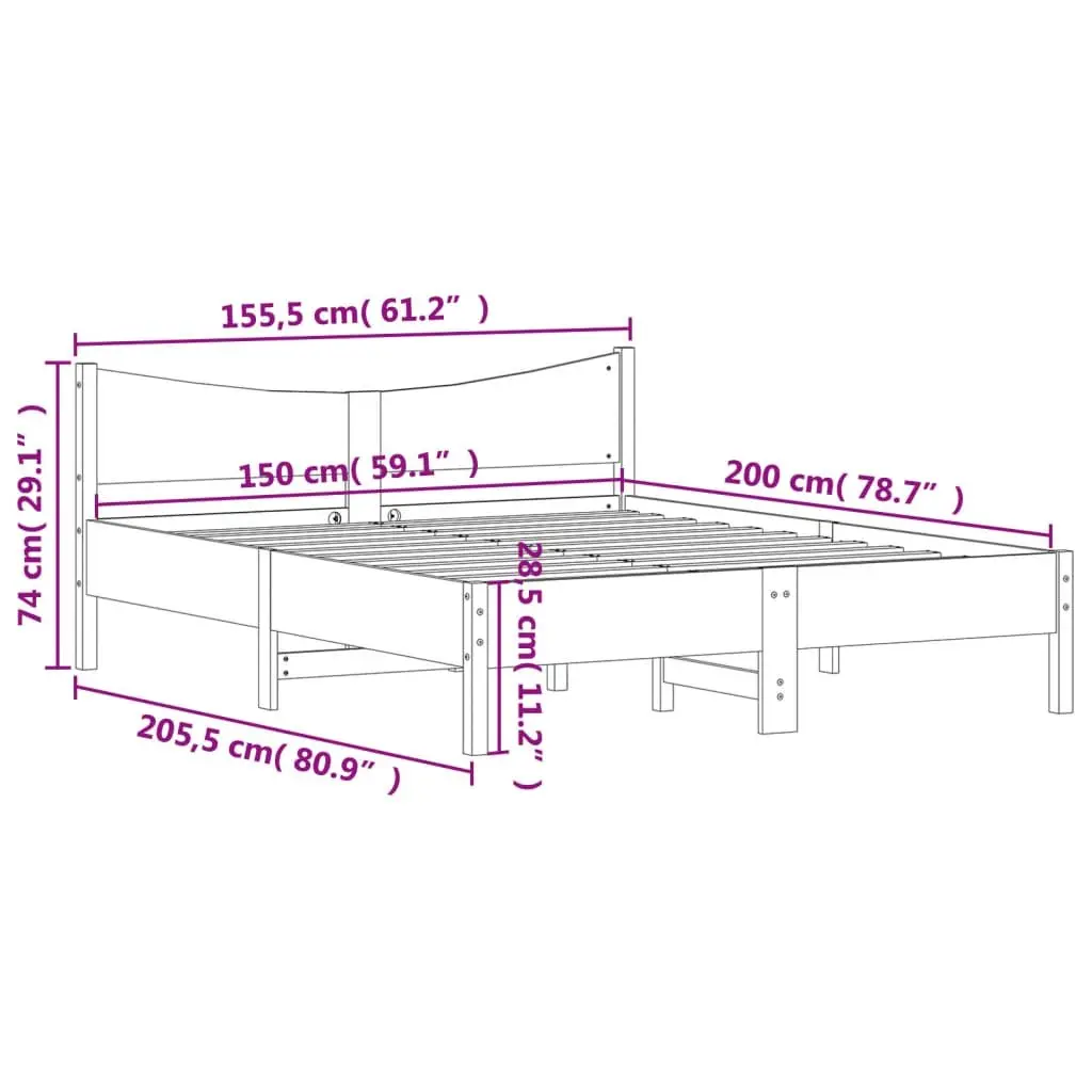 Solid Wood Pine Bed Frame 150x200 cm with Slatted Base