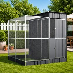 Premium Silver Steel Aviary with Extension 209x203x216cm