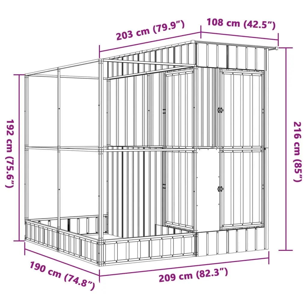 Steel Aviary with Extension Galvanised Steel 209x203x216cm Silver
