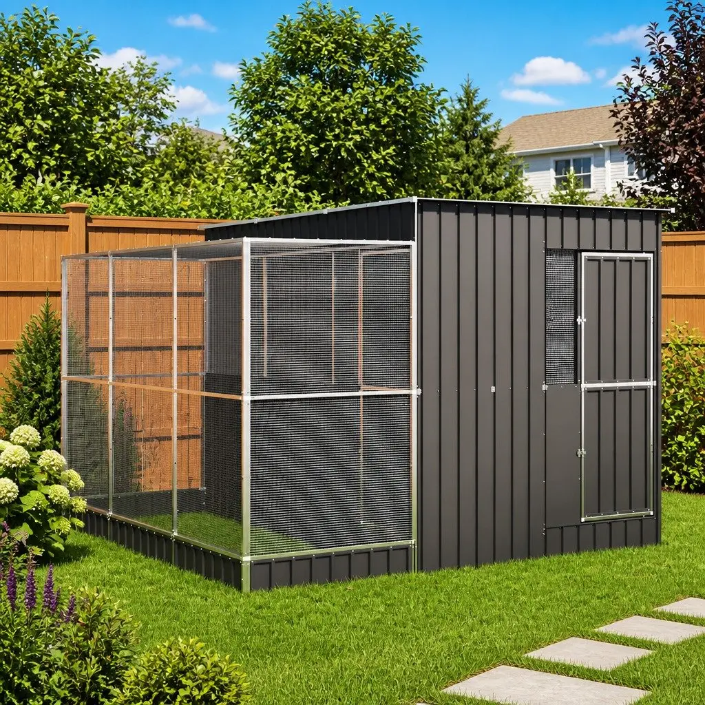 Bird Aviary with Extension Silver 290x303x216cm Steel Mesh Cage Large Outdoor