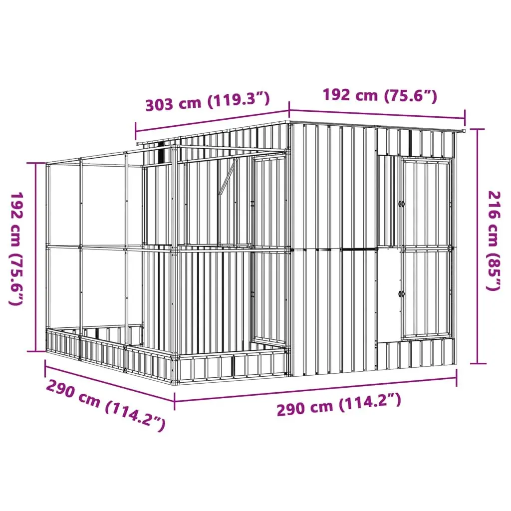 Bird Aviary with Extension Silver 290x303x216cm Steel Mesh Cage Large Outdoor