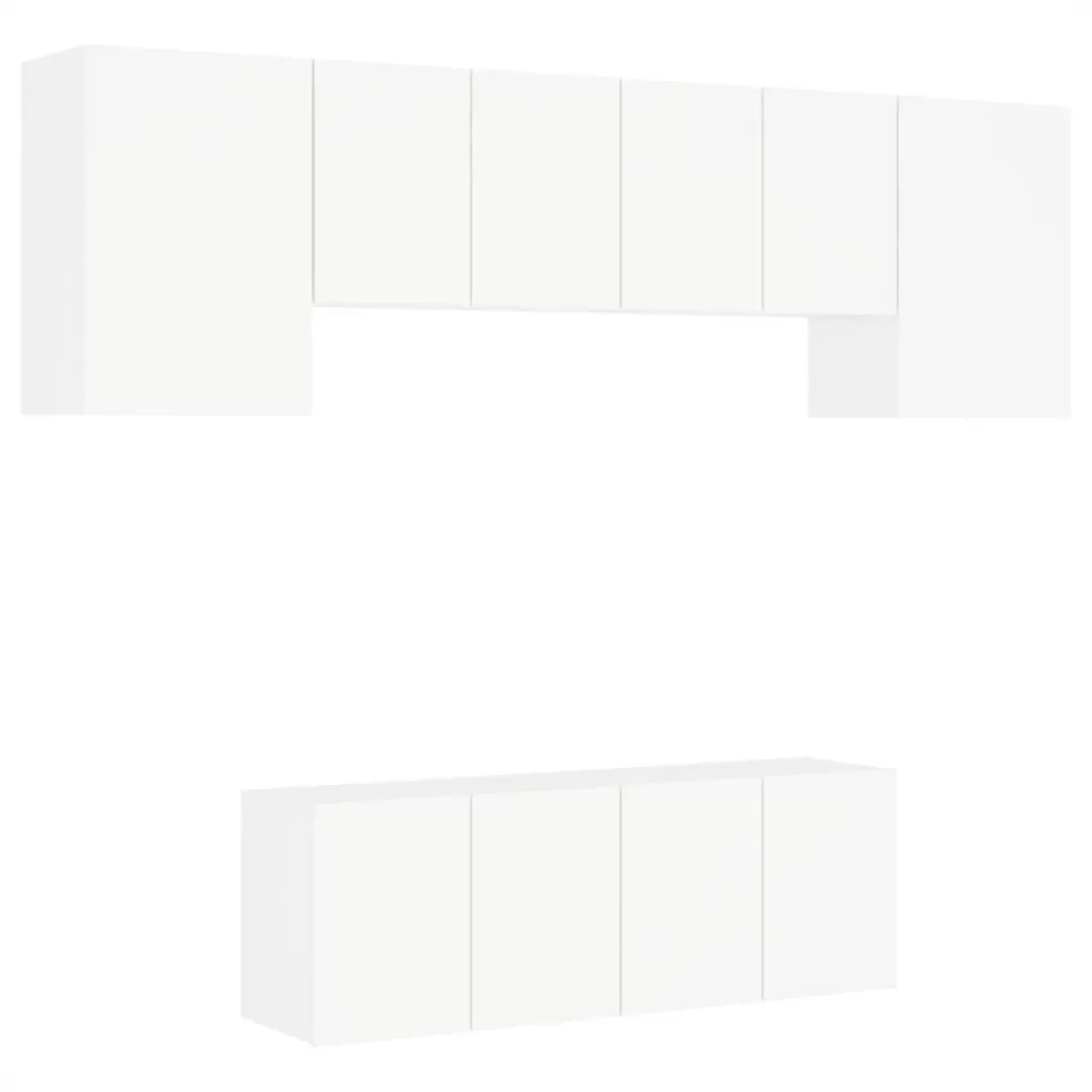 6-Piece White Engineered Wood Floating TV Wall Unit