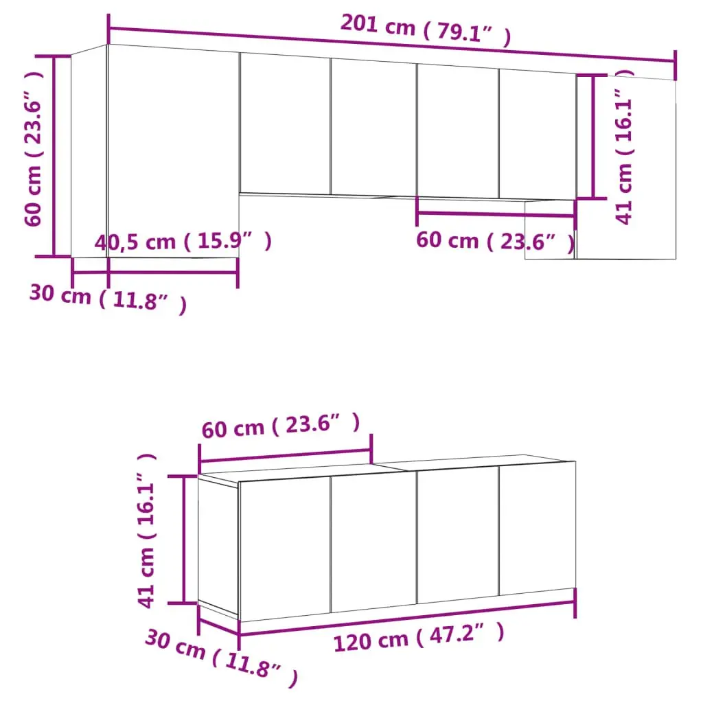 6-Piece White Engineered Wood Floating TV Wall Unit
