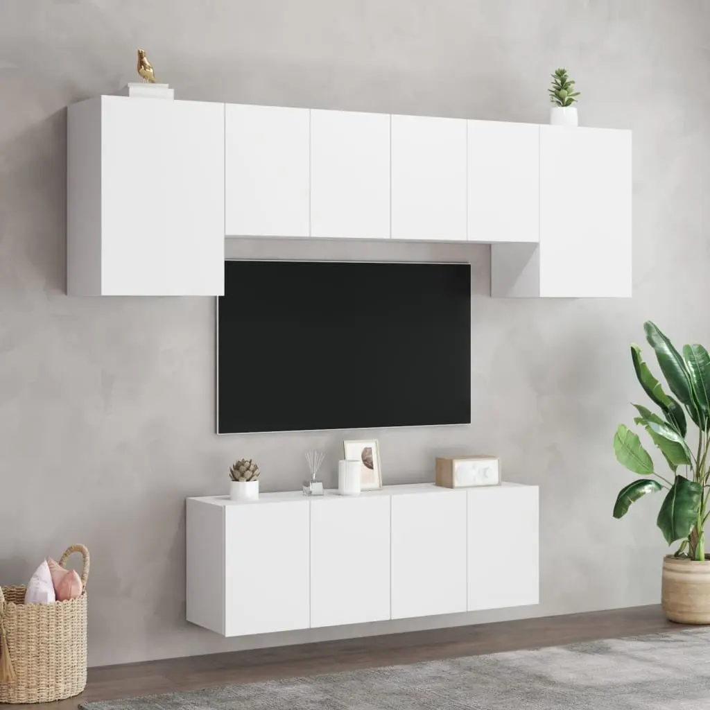 6-Piece White Engineered Wood Floating TV Wall Unit