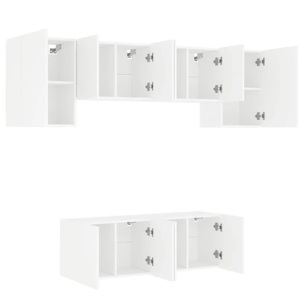 6-Piece White Engineered Wood Floating TV Wall Unit