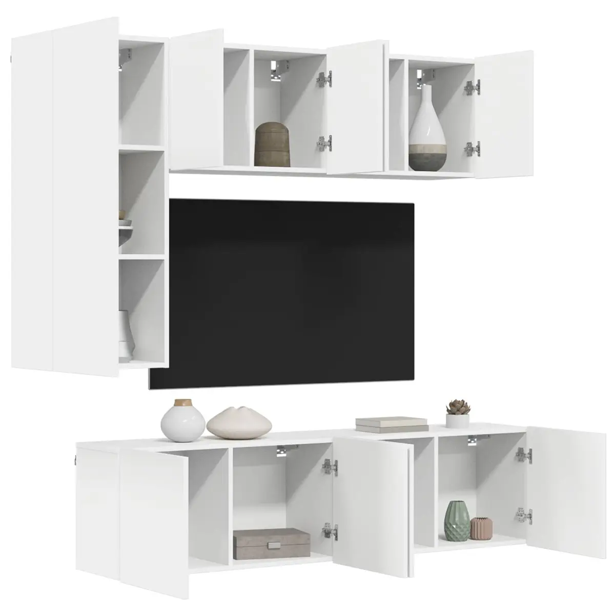 White Wall-Mounted 5 Piece TV Storage Unit