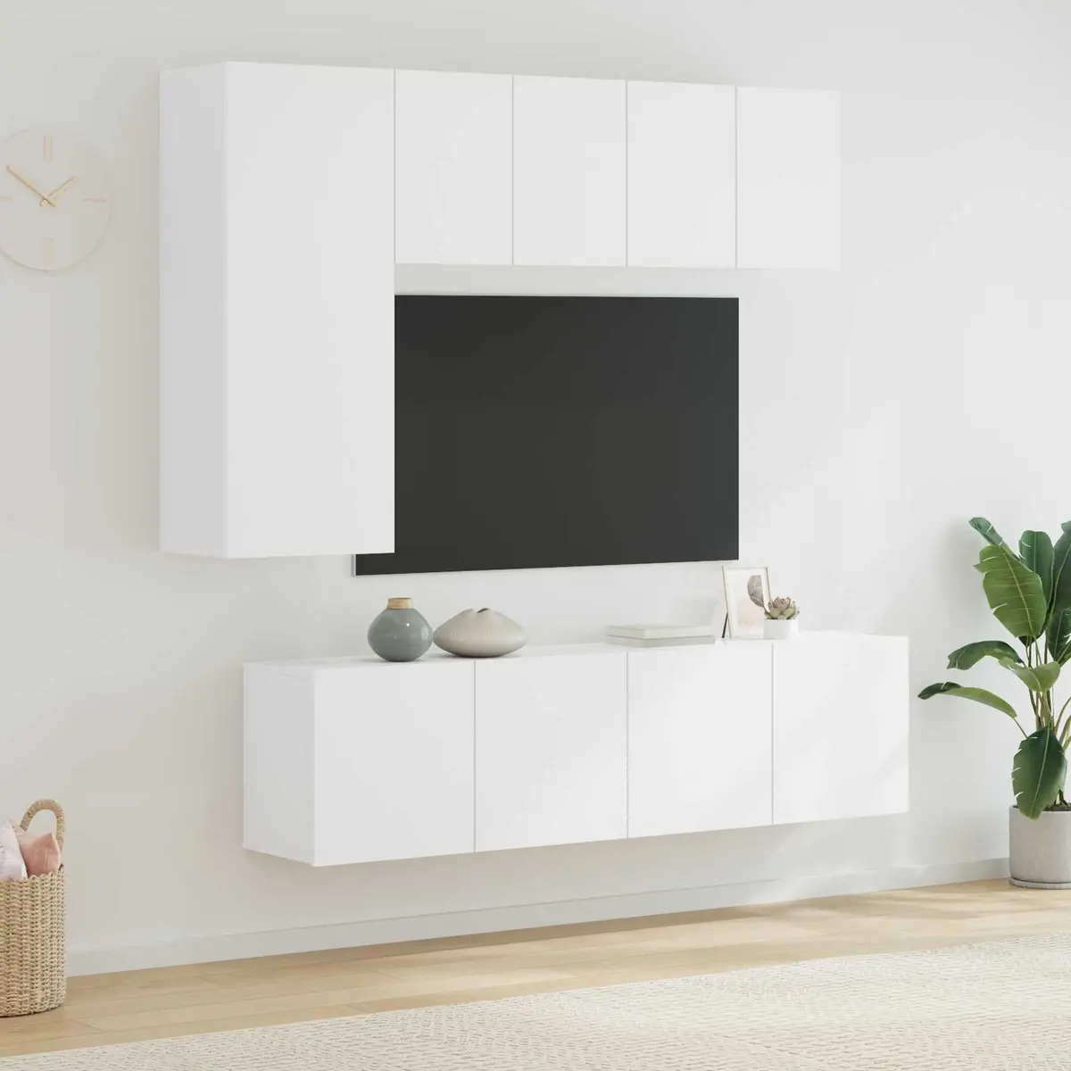 White Wall-Mounted 5 Piece TV Storage Unit