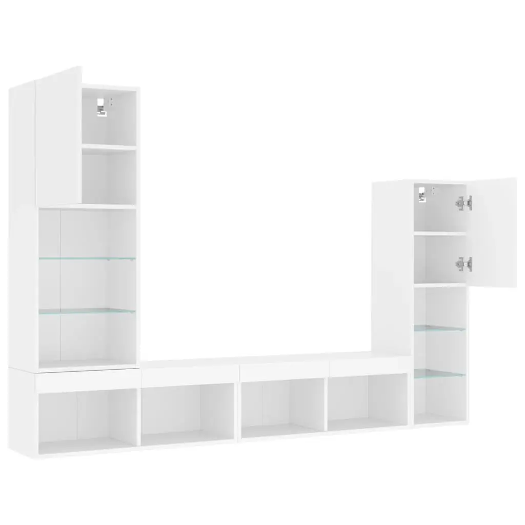 TV Wall Units Engineered Wood 4 Piece Floating Wall Mounted Cabinet White RGB LED Lights