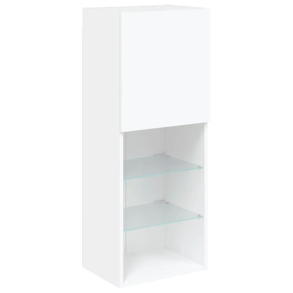TV Wall Units Engineered Wood 4 Piece Floating Wall Mounted Cabinet White RGB LED Lights