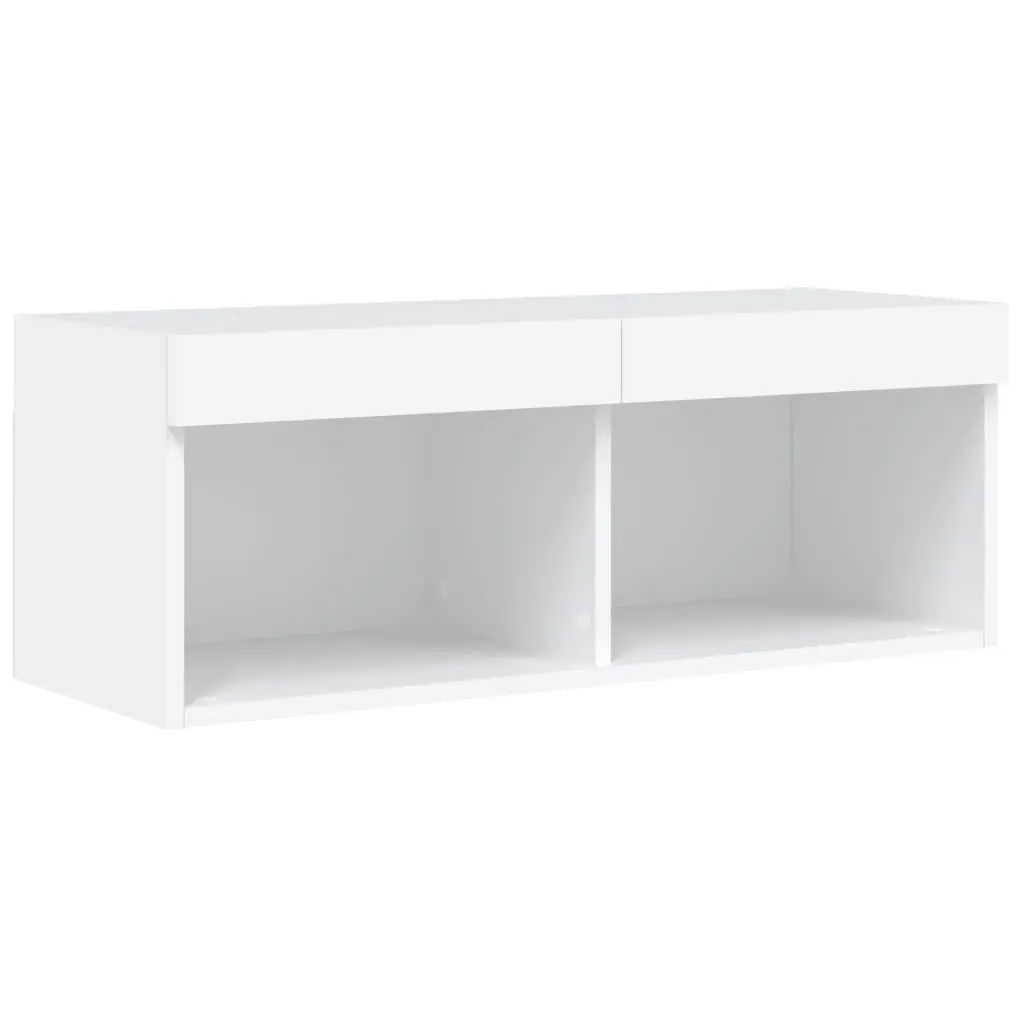 TV Wall Units Engineered Wood 4 Piece Floating Wall Mounted Cabinet White RGB LED Lights