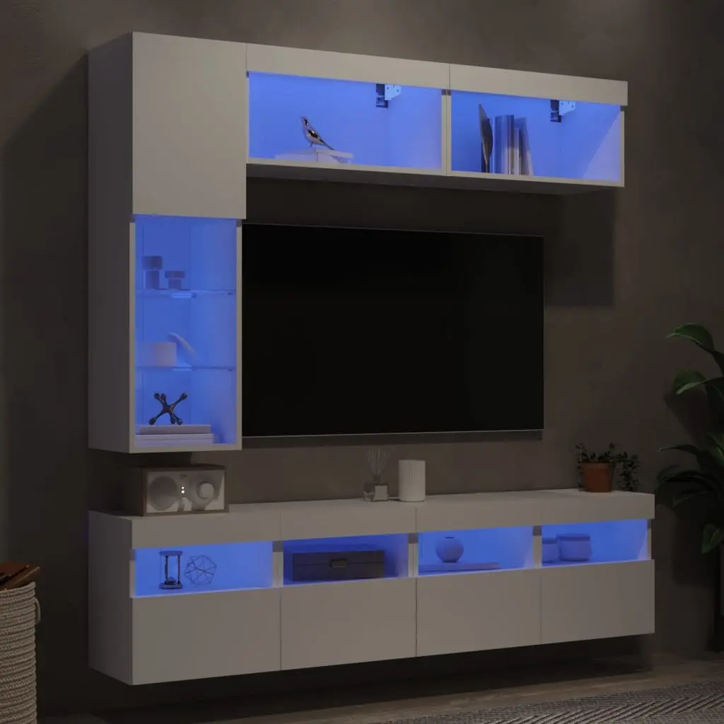 TV Wall Cabinet Set Engineered Wood 7 Piece White