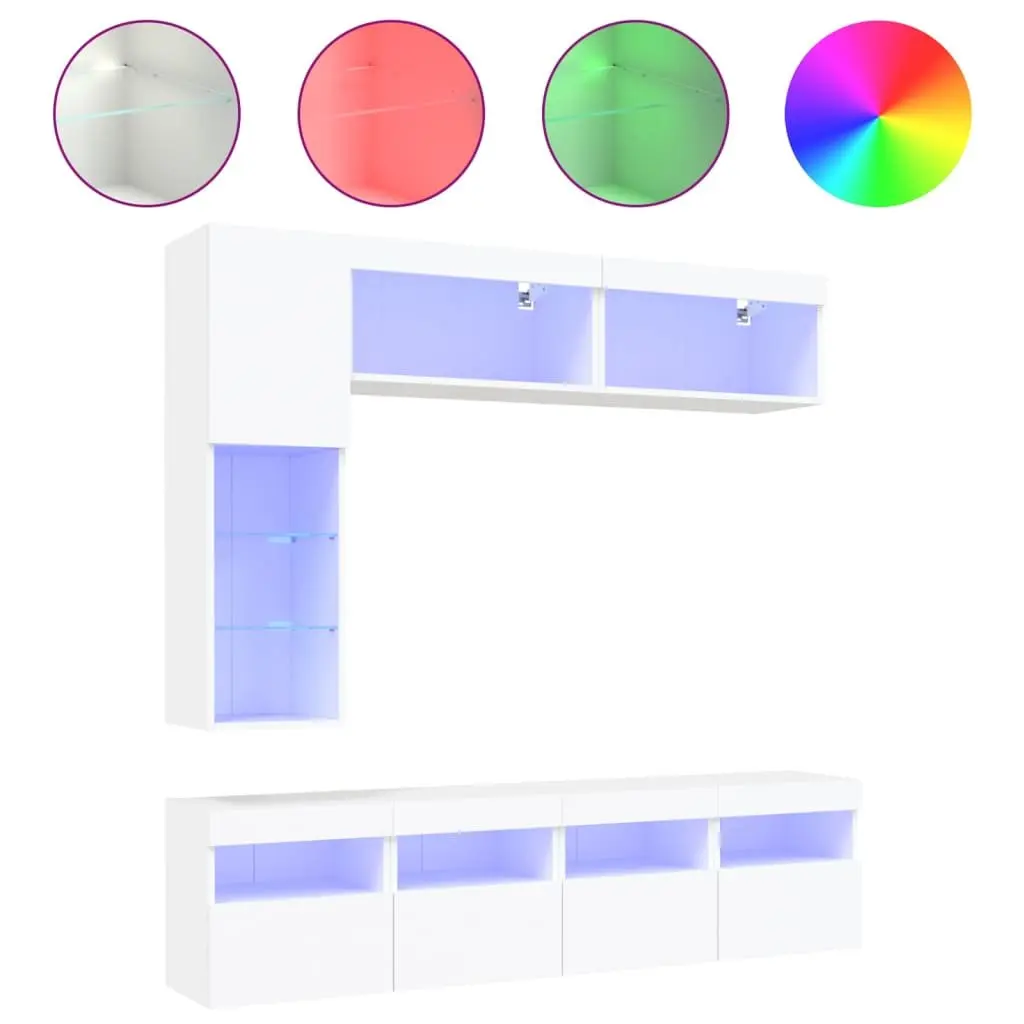 TV Wall Cabinet Set Engineered Wood 7 Piece White