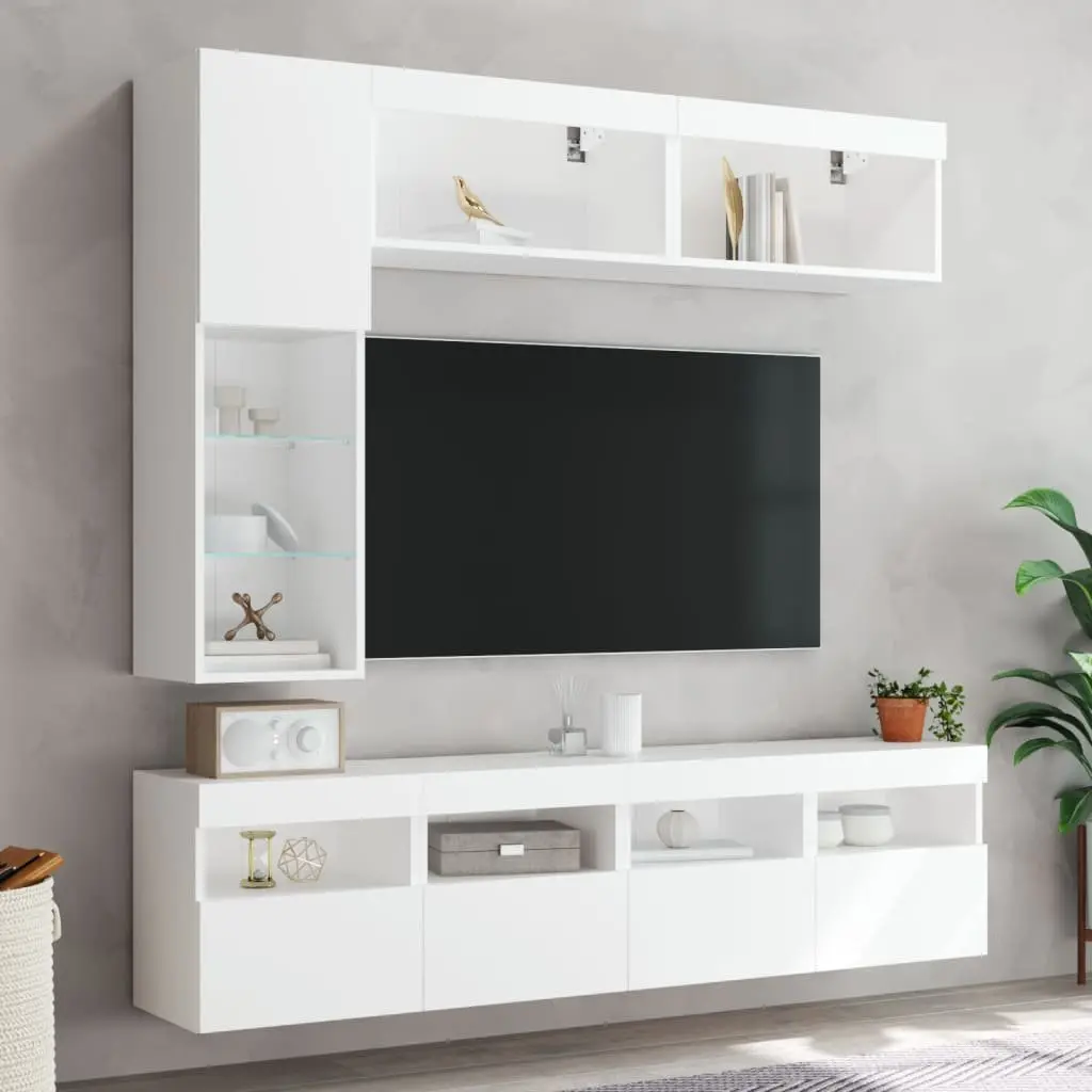 TV Wall Cabinet Set Engineered Wood 7 Piece White