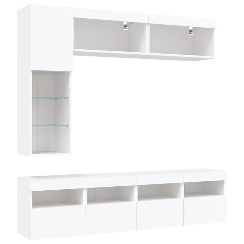TV Wall Cabinet Set Engineered Wood 7 Piece White