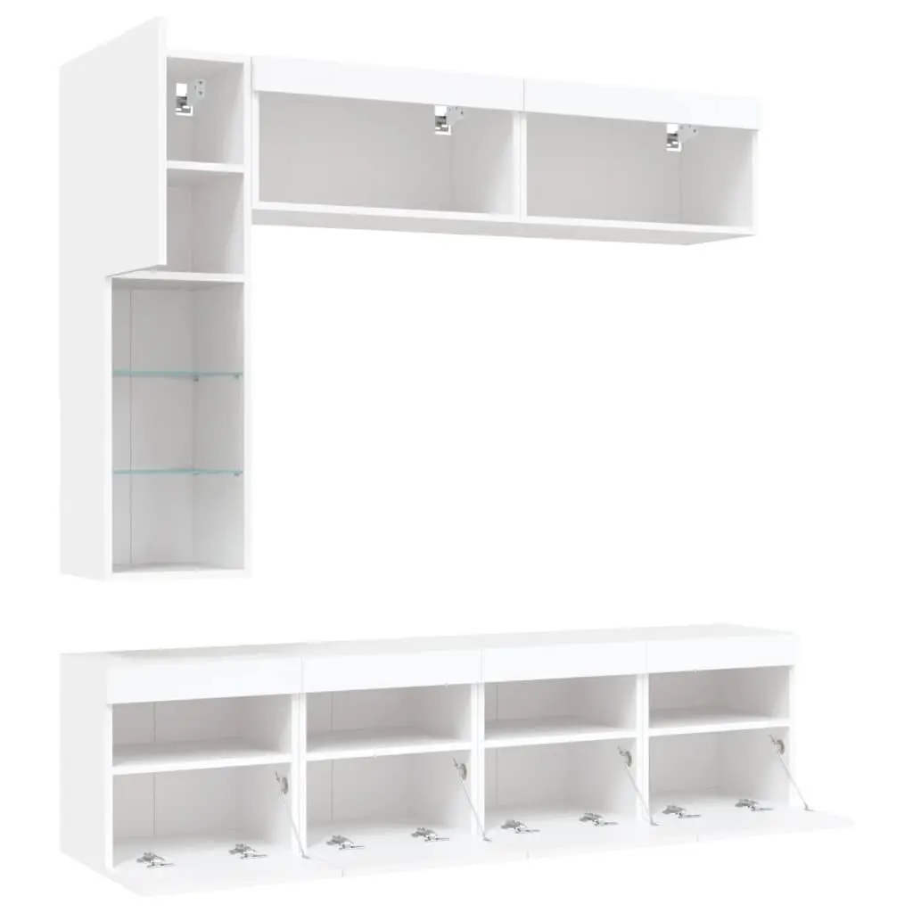 TV Wall Cabinet Set Engineered Wood 7 Piece White